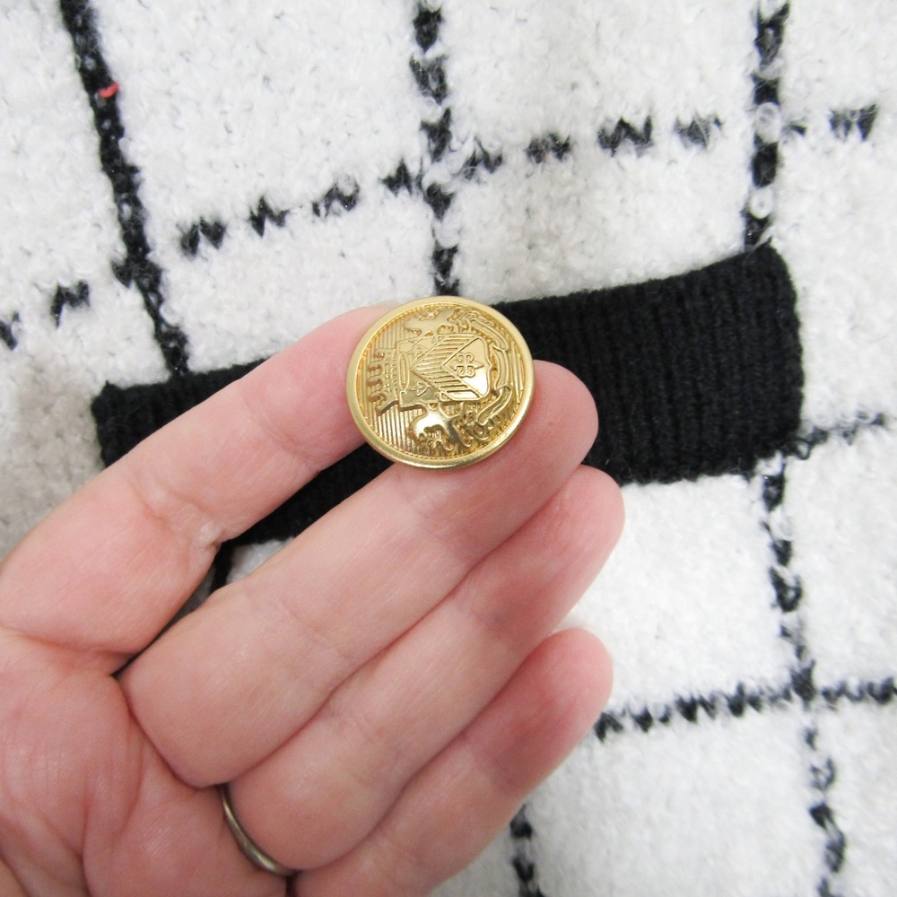 Marled Size XL Boucle Cardigan Jacket Black White Grid Gold Button Fuzzy Soft - Picture 10 of 11